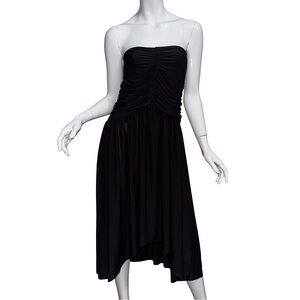💖 Misa Los Angeles Black Strapless Flowy Asymmetric Hem Dress Minimalist